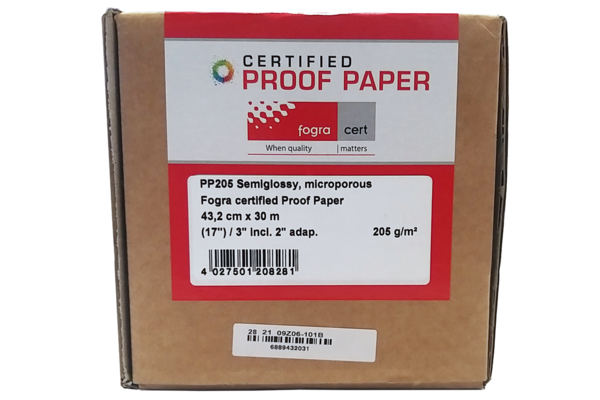 PP205 Proof Paper Semiglossy 205 g/m2.  17" (43,2 cm) x 30 m.